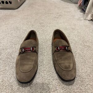 Men's Tan Loafers with Red Accent